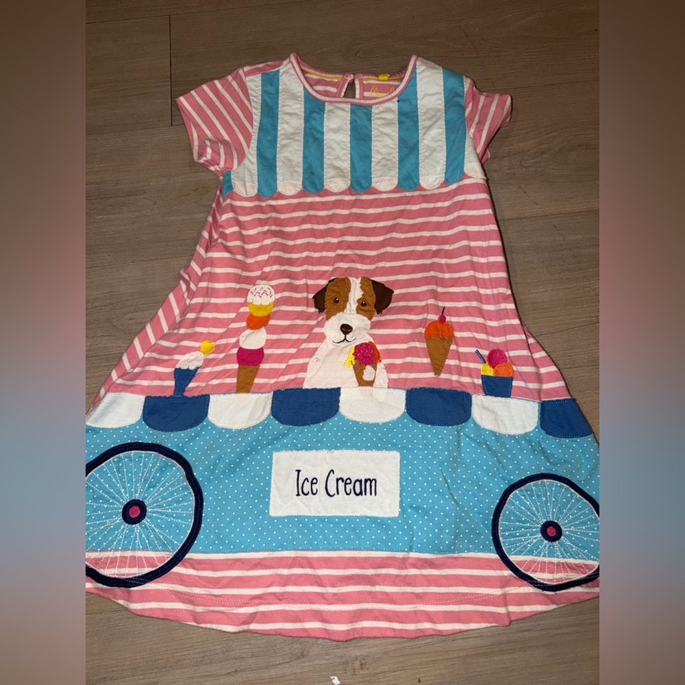 Mini boden appliqué sprout ice cream dress 6-7Y